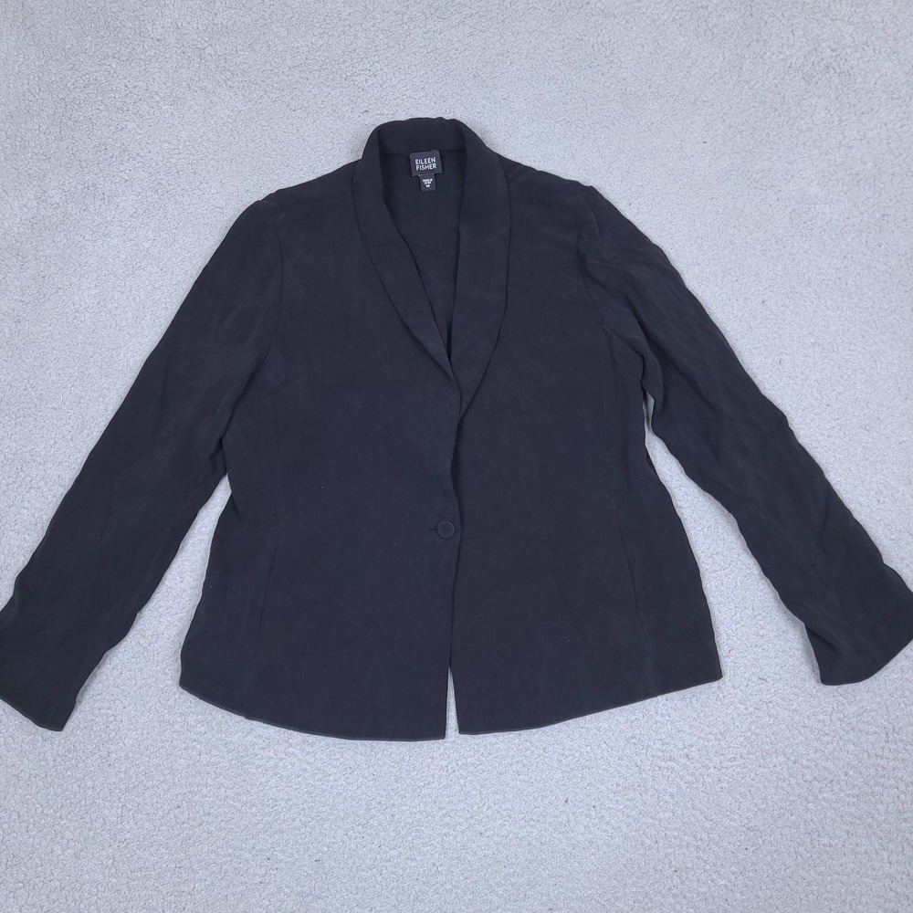 Eileen Fisher Women's Blazer Shacket Medium Black Silk Blend 1 Button